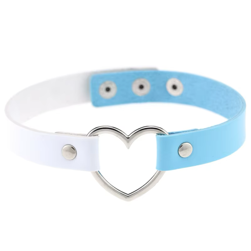 Chocker Corazón Bicolor Blanco-Celeste