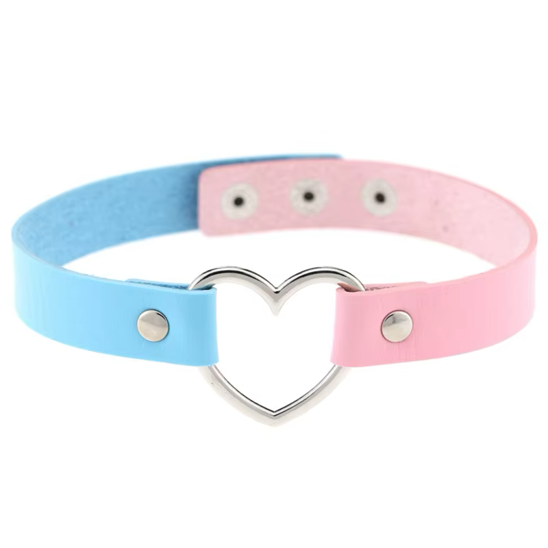 Chocker Corazón Bicolor Celeste-Rosa