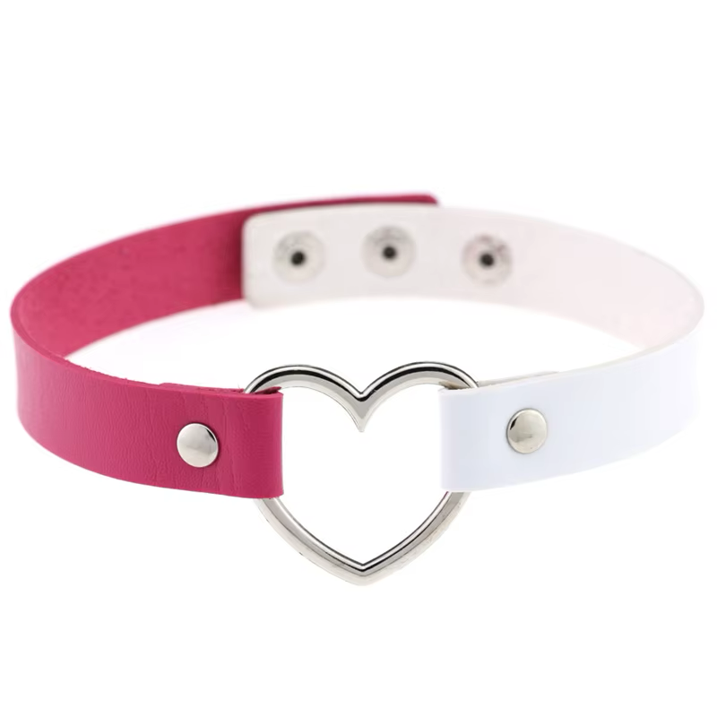 Chocker Corazón Bicolor Fucsia-Blanco